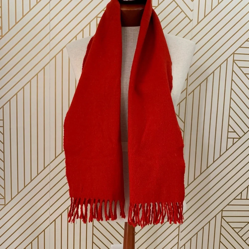 Brooks Brothers 100% Cashmere Scarf fringe red made in Scotland raw hem unisex